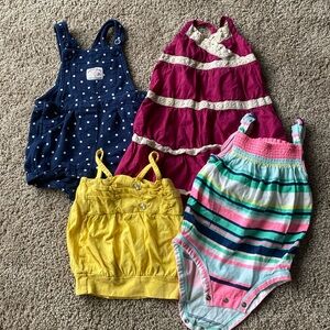 12 month summer tanks, dress, and bibs
